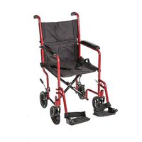 19" Lightweight Transport Wheelchair, Adults, Red