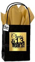 Black & Gold 13th Birthday/Anniversary Cheers Themed Small Party Favor Gift Bags with Tags -12pack