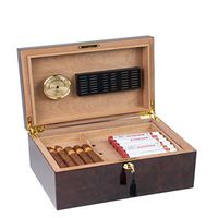 Cigar Box Cigar Humidor Spain Imported Cedar Wood Piano Paint Process High-end Cigar Alcoholization Box Large Capacity of About 120 Cigars, Black Walnut Wood Finish Finish