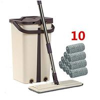 Flat Mop Bucket Set Bucket Cleaning System Dry and Wet Separation Mopping Artifact Double Card Slot Automatic Rebound 360° Rotating Super Absorbent Floor Cleaning -10x Fiber Cloth