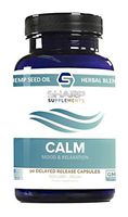 Calm by Sharp Supplements | Soothing Stress Support Supplement | Anxiety Relief | Stress Relief | Mood Enhancer | Relaxation Supplement | Hemp Seed Oil, Ashwagandha, Rhodiola Rosea, 5-HTP, Valerian