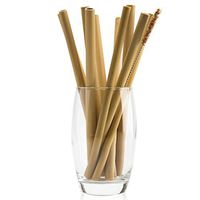 NATURAL NEO Organic Bamboo Straws Reusable with Coconut Fiber Brush 20cm 8" Drinking Straw Biodegradable Kids Adults | Set 10 Assorted Sizes with Bag | Natural Alternative to Plastic