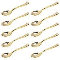 Yardwe 24pcs Disposable Plastic Mini Spoons,Gold Plastic Tasting Spoons for Desserts, Sampling, Ice-cream or Appetizers