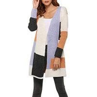 HNTDG Women Boho Colorblock Long Sleeve Commuter Cardigan Sweater Large Size Open Front Loose Sweater Jacket Yellow