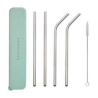 GANAMODA Set of 4 Stainless Steel Ultra Long 10.5 Inch,8mm Diameter,Drinking Straws for 30oz/20oz Tumblers Yeti Ramblers Cold Beverage,Cleaning Brushes Included(2 Straight|2 Bent|1 Brushes) Green