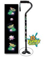 Adjustable Walking Cane with Quad Foot Cane Tip Frog Pattern