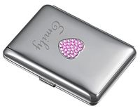 Visol Crystals Heart Cigarette Case - Holds 14 Regular Sized Cigarettes with Free Laser Engraving (Pink Heart)