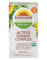 Sundown Organics Active Energy Complex with Vitamin B & Caffeine, Gluten Free, 100% Non-GMO, 30 Tablets