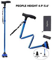 BigAlex Folding Walking Cane with LED Light,Pivoting Quad Base,Adjustable Walking Stick with Carrying Bag for Man/Woman （4.9'-5.6' Blue ）