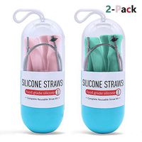 Collapsible Straw Silicone Reusable Straws with Case Portable for Office Travel, Food Grade, BPA Free, Cleaning Brushes Included