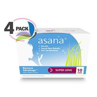 Asana Super Long Overnight Sanitary Pads with Wings for Women – Unscented, Latex Free, Naturally Helps Prevents Odor Caused from Yeast Candida – 10 Count - Pack of 4