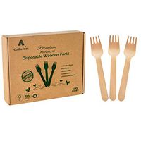 Ecobuddies Premium Disposable Wooden Forks 100% Natural Birchwood | Durable, Smooth, Eco Friendly, Biodegradable, Chemical and Dye-Free | Pack of 100 Pieces for Parties, Weddings, or Events (6")