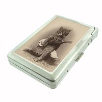 Perfection In Style Metal Cigarette Case with Built in Lighter Vintage Cat Design 013