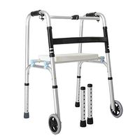Yadianna Cozy Walker Elderly Disabled Four-Legged Light Folding Wheeled Walker + Seat Board Rehabilitation Training Non-Slip Walking Stick with Hospital