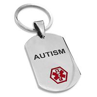 Tioneer Stainless Steel Classic Medical Alert ID Dog Tag Keychain Keyring, Autism