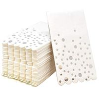 100 Silver Dot Guest Napkins Disposable Paper Pack Elegant Foil Dinner Hand Napkin with Scalloped Edge for Bathroom Wedding Holiday Anniversary Birthday Party Bridal & Baby Shower Decorative Towels