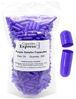 Capsules Express- Size 00 Purple Empty Gelatin Capsules 500 Count - Kosher and Halal Certified - Gluten-Free Pure Bovine Gelatin Pill Capsule - DIY Powder Filling