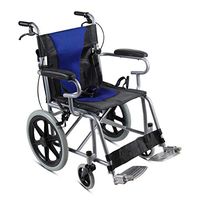 Wheelchair Foldable Without Installation Child Senior Wheelchair Lightweight Scooter Disabled Trolley Without Inflatable Solid Tires Four Brakes (Color : Blue)