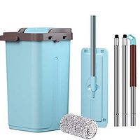 Household Flat mop, Wet and Dry Replaceable Cotton Cleaning Cloth, Blue Durable Anti-Rust Stainless Steel mop Plastic Cleaning Bucket Combination, Suitable for Bedroom Living Room Dormitory