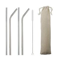 Gugrida Metal Straws Stainless Steel Straws 8.5" Drinking Straws Reusable 4 Set - Ultra Long Muti Color-Cleaning Brush for 20/30 Oz for Trail Tumblers Yeti RTIC SIC Ozark (2 Straight|2 Bent|1 Brush）