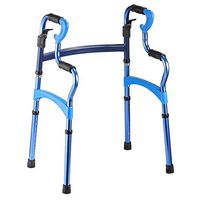 Yadianna Blue Walker Aluminum Double Armrest Folding Elderly Disabled Walking Auxiliary Four-Legged Non-Slip Walking Stick with Hospital