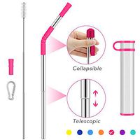 Collapsible Telescopic Straw Reusable Drinking Straws,Portable Stainless Steel Metal Straw Folding Final with Carrying Case&Cleaning Brush Keychain Carabiner&Silicone Tips for Travel-Red