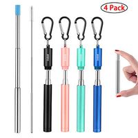 Reusable Metal Straws Collapsible Stainless Steel Drinking Straw Portable Telescopic Straw with Case Black Rose Gold Turquoise Blue 4 Pack