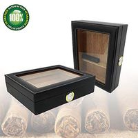 Quality Genuine Leather Handmade Cigar Humidor,Desktop Cedar Wood Lined Cigar Storage Box Holds 25 Cigars for Men or Women，Free Cigar Cut or Stand