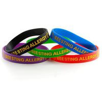 Bee Sting Allergy ID Bracelet Wristband Combo - 5 Pack - 7 Inches - Youth - Black Blue Green Red Purple