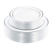 60 Pieces White Silver Plastic Plates, Heavyweight Disposable Plates,Plastic Party Wedding Plates Includes 30 Dinner Plates 10.25 Inch and 30 Salad /Dessert Plates 7.5 Inch(IOOOOO)