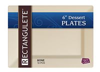 [20 Count - 6 Inch Plates] Rectangulete Designer Tableware Premium Heavyweight Plastic Bone Color Rectangle Dessert Plates With Border, Party & Wedding, Event Plate, Disposable Dishes