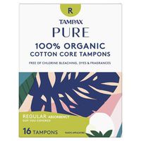 Tampax Pure 100% Organic Cotton Core Regular Absorbency Tampons - 16 ct