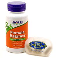 Bundle – 2 Items : 1 Bottle of Female Balance Women's Support by Now Foods - 90 Capsules and 1 VDC Pill Box