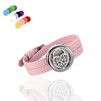 constantlife Couple Genuine Leather Band Bracelet Fragrance Jewelry Essential Oil Diffuser Lockets with Refill Pads (R-Pink-Love Heart)