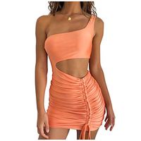 Eoeth Womens Sexy Strap Lace-up Cutout Tunic Dress Fashion Casual Lady Solid Color Tight Hip Bandage Cocktail Party Orange