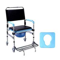 Nurth Mobility Durable Aluminum Waterproof Shower Wheelchair, Over Toilet with Commode Seat Height Adjustable and Padded Pu Cushion & Plastic Toilet Seat, Bathroom Transport Medical Rolling Chair (C)