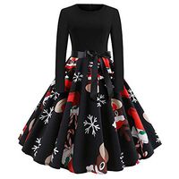 DayToy Vintage Dresses for Women 1950s Long Sleeve Plus Size Evening Party Swing Dress with Belt Black