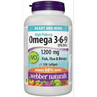 Webber Naturals Omega 3-6-9 Flaxseed, Fish & Borage Oils 1200 mg, 150 softgels Bonus Size