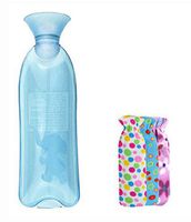 Classic Strip Shape Rubber Hot Water Bottle,Giving Flannel Cover,Water Blue