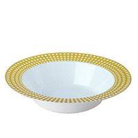 BalsaCircle 30 pcs 12 oz White with Gold Edges Plastic Bowls - Disposable Wedding Party Catering Tableware