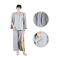 Patient Care Clothes Suit, Gray Disability Elderly Surgery Nursing Suit with Zipper, Open Incontinence Sleepwear for Home Hospital Care,XL