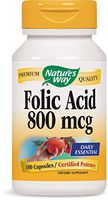 Natures Way Folic Acid 800 mcg 100 capsules. Pack of 5 bottles.