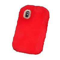 Cfrau Furry Case with Black Stylus for Samsung Galaxy A50,Winter Warmed Fashion Faux Rabbit Bunny Fur Fluffy Plush Soft Case with Cute 3D Crystal Bowknot,Red