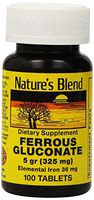 Nature`s Blend Ferrous Gluconate Tablets 325 mg 100 Count Per Bottle (12 Bottles)