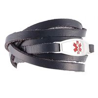 Free Custom Engraving, Casual Faux Leather Medical Alert ID Bracelet - Adjustable Size - Wrap Black - Red