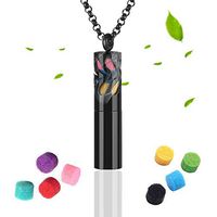 Vocheng 316L Stainless Steel Essential Oil Container Pendant Necklace Black Diffuser Necklace Aromatherapy Locket Jewelry Whistle Necklace Men/Women Gift (Black Style C)