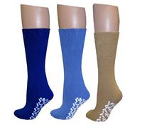 Diabetic Slipper Socks (3 Pairs, 3 Colors) ((1) Pair Royal Blue (1) Pair Tan (1) Pair Navy)
