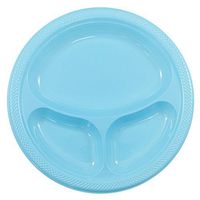 JAM PAPER Plastic 3 Compartment Divided Plates - Large - 10 1/4 inch - Caribbean Aqua Blue - 20/Pack