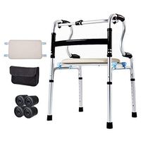 Walkers for Seniors with Seat Multifunctional Walker, Walking aids Stent, Slip Waterproof Foldable, Maximum 360 lbs Load Rolling Walkers (Color : Silver)