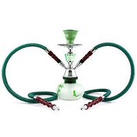 NeverXhale Pumpkin Series: 10" 2 Hose Hookah Shisha - Pumpkin Glass Vase - Pick Your Color/Design (Green Oasis)